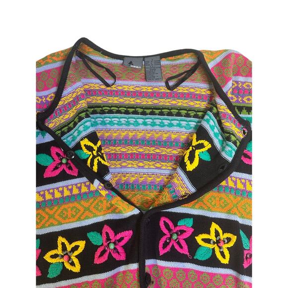LizWear Vintage 1990's Knit Cotton Floral Embroidered Short Sleeve Cardigan-S - Picture 10 of 11